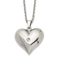 Stainless Steel Polished w/Crystal Heart 22in Necklace, 22 mm