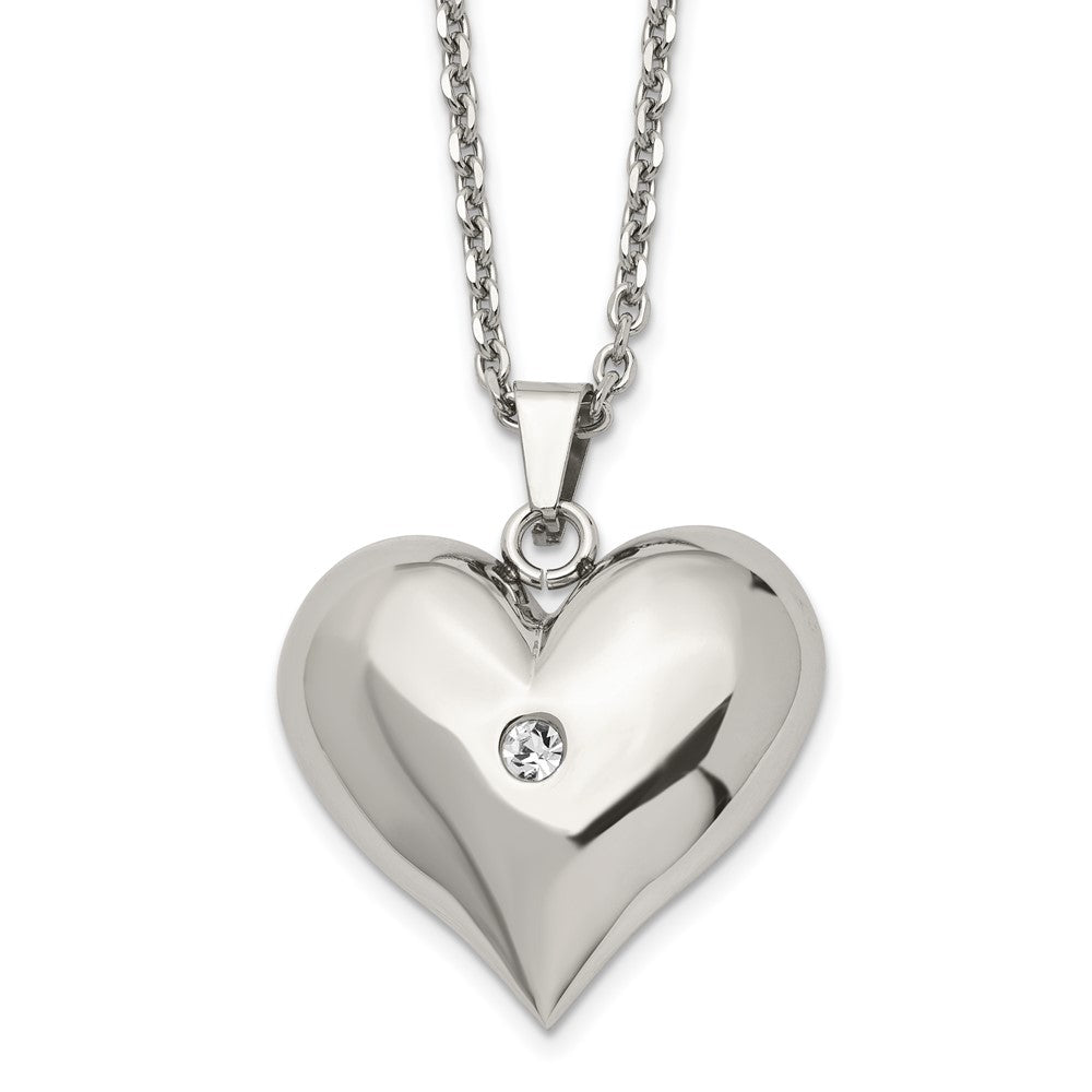 Stainless Steel Polished w/Crystal Heart 22in Necklace, 22 mm