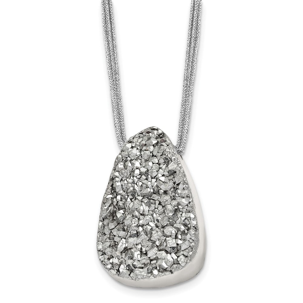 Stainless Steel Polished Druzy 17.5in Polyester Cord Necklace, 17.5 mm