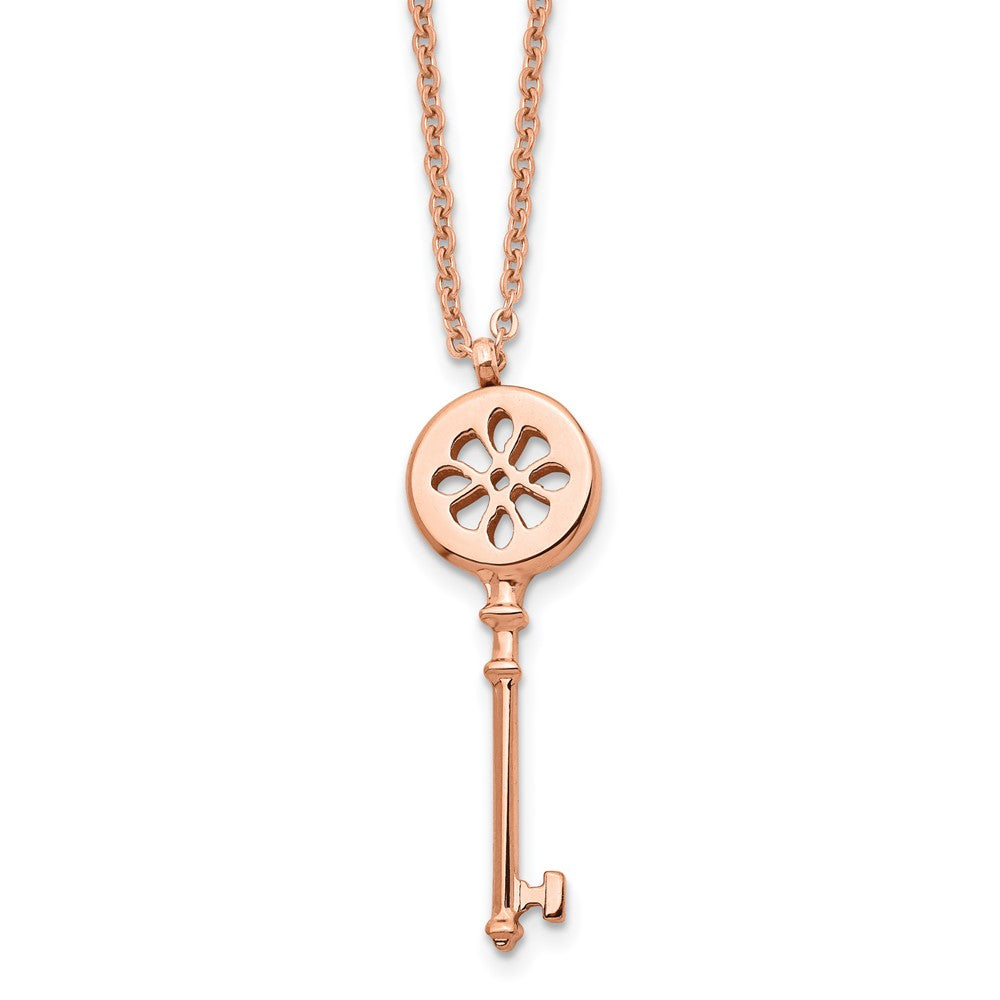 Stainless Steel Polished Rose IP-plated Key 18.25 inch Necklace, 18.25 mm
