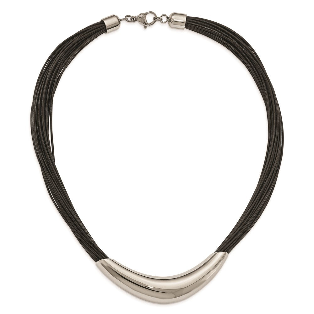 Stainless Steel Polished Faux Leather Cords Necklace, 19 mm