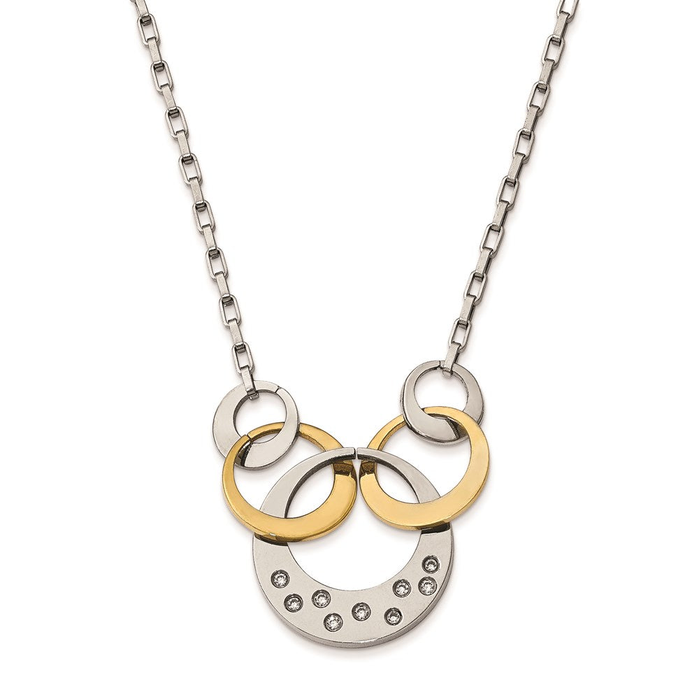 Stainless Steel Polished Yellow IP CZ Circle Necklace, 18 mm