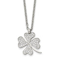 Chisel Stainless Steel Polished CZ Four Leaf Clover Pendant on a 22 inch Cable Chain Necklace, 22 x 19.5 mm