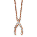 Stainless Steel Polished Rose IP-plated CZ Wishbone 16in Necklace, 16 mm