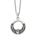 Chisel Stainless Steel Antiqued and Polished Claddagh Pendant on a 18 inch Cable Chain Necklace, 18 x 30 mm