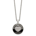 Stainless Steel Polished Black Ceramic w/CZ Heart 22in Necklace, 22 mm