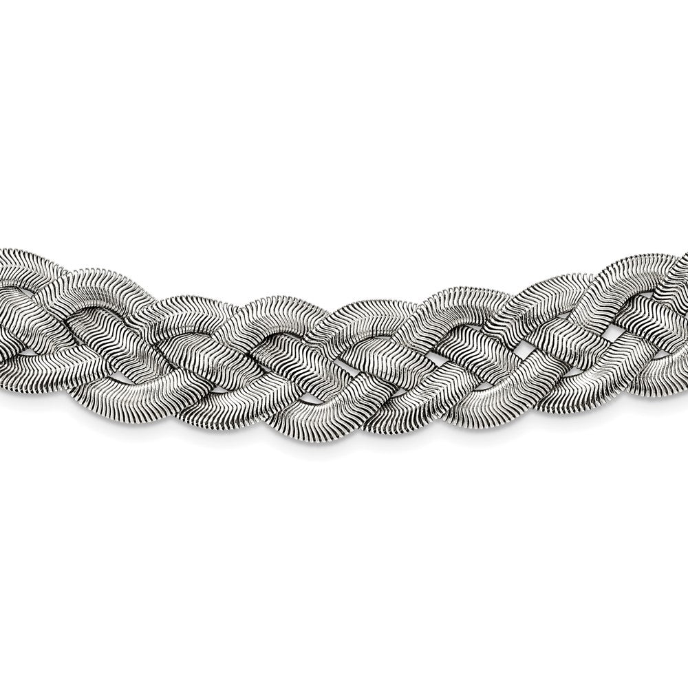 Stainless Steel Polished Braided Mesh w/3.5in ext. 16in Necklace, 16 mm