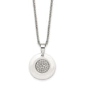 Stainless Steel Polished White Ceramic w/CZ Circle 22in Necklace, 22 x 19.8 mm