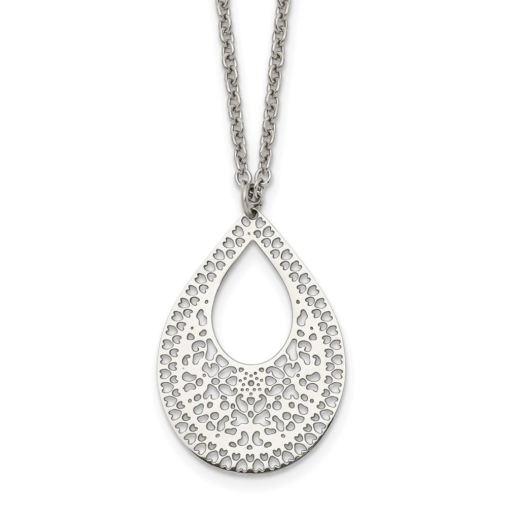 Stainless Steel Polished & Textured Reversible Cut-out Design Necklace, 17.75 mm