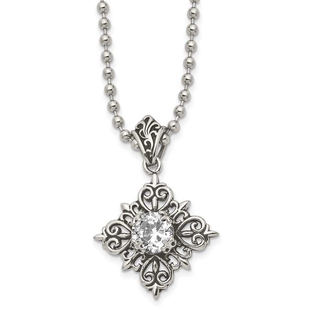 Stainless Steel Polished and Enameled w/Glass 24in Necklace, 24 mm