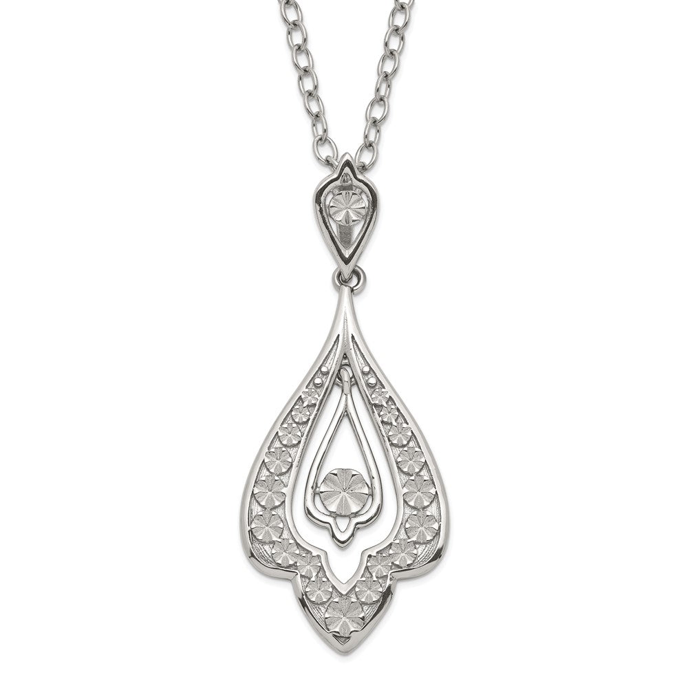 Stainless Steel Polished & Textured Dangle w/2in ext Necklace, 18 mm