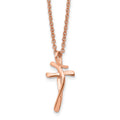 Chisel Stainless Steel Polished Rose IP-plated Twisted Cross Pendant on an 18.25 inch Cable Chain Necklace, 18.25 x 12 mm
