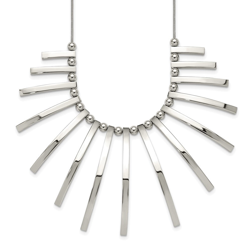 Chisel Stainless Steel Polished Bars and Beads on a 19 inch Snake Chain with a 2 inch Extension Necklace, 19 mm