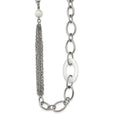 Stainless Steel Polished w/White Cat's Eye Slip-on 38in Necklace, 38 mm