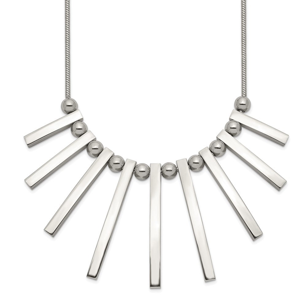 Chisel Stainless Steel Polished Bars and Beads on a 15.75 inch Snake Chain with a 1 inch Extension Necklace, 16.75 mm