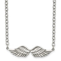 Stainless Steel Polished and Textured Angel Wings 16in w/2in ext Necklace, 16 mm