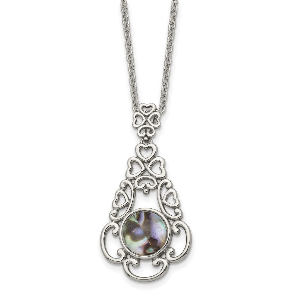 Stainless Steel Polished Imitation Abalone 16in w/2in ext Necklace, 16 mm