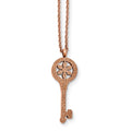 Stainless Steel Polished Rose IP-plated Laser-cut Floral Key 18in Necklace, 18 mm