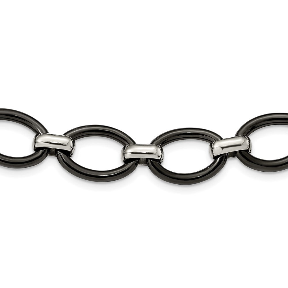 Stainless Steel Polished w/Black Ceramic w/2in ext. 30in Necklace, 30 mm