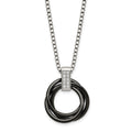 Stainless Steel Polished Black Ceramic Multi Circles w/CZ 22in Necklace, 22 mm