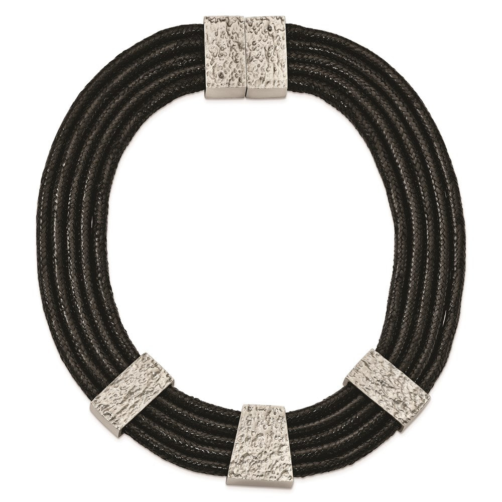 Stainless Steel Textured and Polished Multi-strand Cord Necklace, 17.5 mm