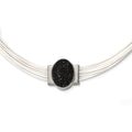 Stainless Steel 18+2in ext Cotton Cord Polished Blk Crystal Necklace, 18 mm