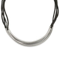 Stainless Steel Polished 3 Tube w/ Black Wax Cord Necklace, 18 x 5 mm