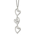 Stainless Steel Polished w/CZ Dangle Hearts 16in w/2in ext Necklace, 16 mm
