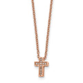Stainless Steel Polished Rose IP-plated w/CZ Cross w/2in ext Necklace, 16.5 mm