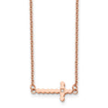 Chisel Stainless Steel Polished Rose IP-plated with CZ Sideways Cross on a 21.25 inch with 4.25in extension Cable Chain Necklace, 21.25 x 20 mm