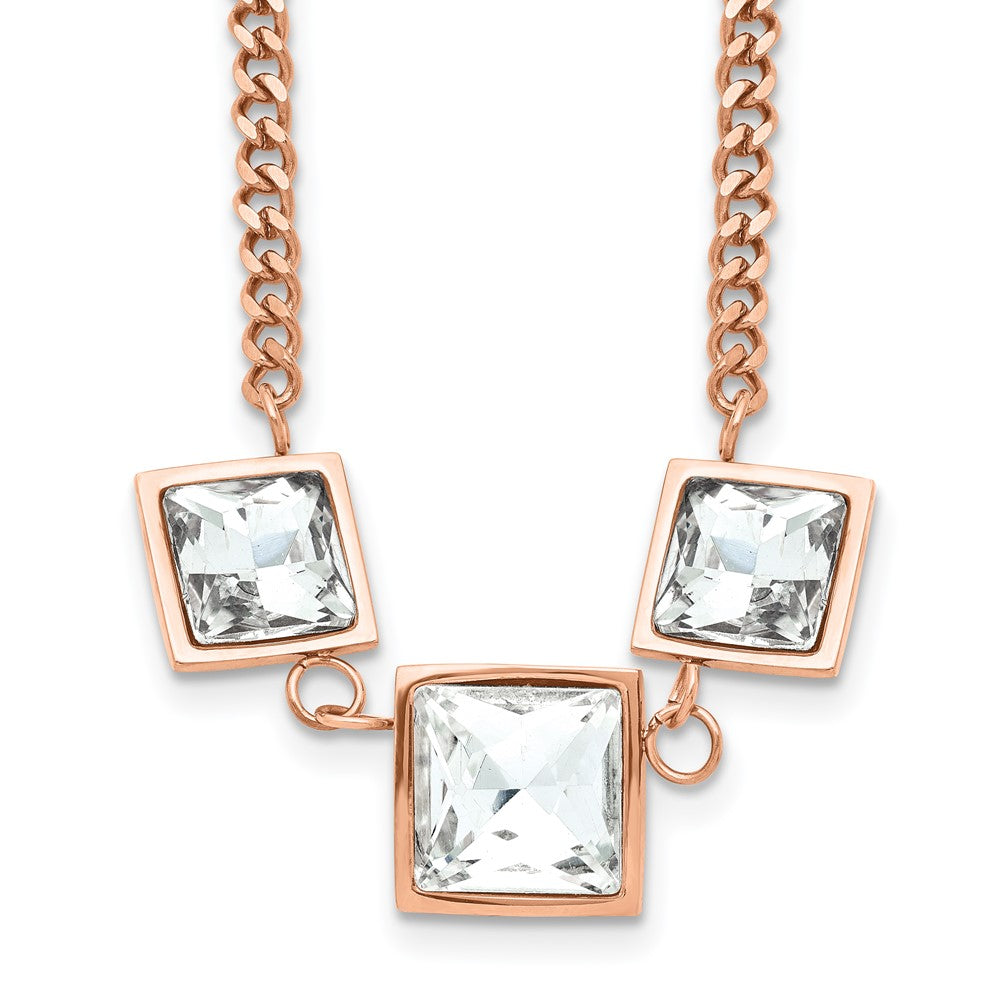 Stainless Steel Polished Rose IP w/Glass 16.5in w/2.5in ext Necklace, 16.5 mm