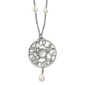 Stainless Steel Polished FWC Pearl & CZ & Glass 30in w/2in ext Necklace, 30 mm