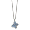 Chisel Stainless Steel Polished Blue Crystal Butterfly Pendant on a 22 inch Cable Chain Necklace, 22 x 20 mm