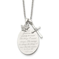 Chisel Stainless Steel Polished French Serenity Prayer with CZ Cross and Angel Pendants on an 18 inch Plus a 2 inch Extension Cable Chain Necklace, 18 x 19.97 mm