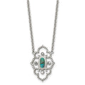 Stainless Steel Polished CZ and Imitation Turquoise w/2in ext Necklace, 16 mm
