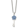 Stainless Steel Polished Blue Crystal Flower Key18 inch Necklace, 18 mm