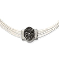 Stainless Steel 18+2.5in Cotton Cord Polished Grey Crystal Necklace, 18 mm