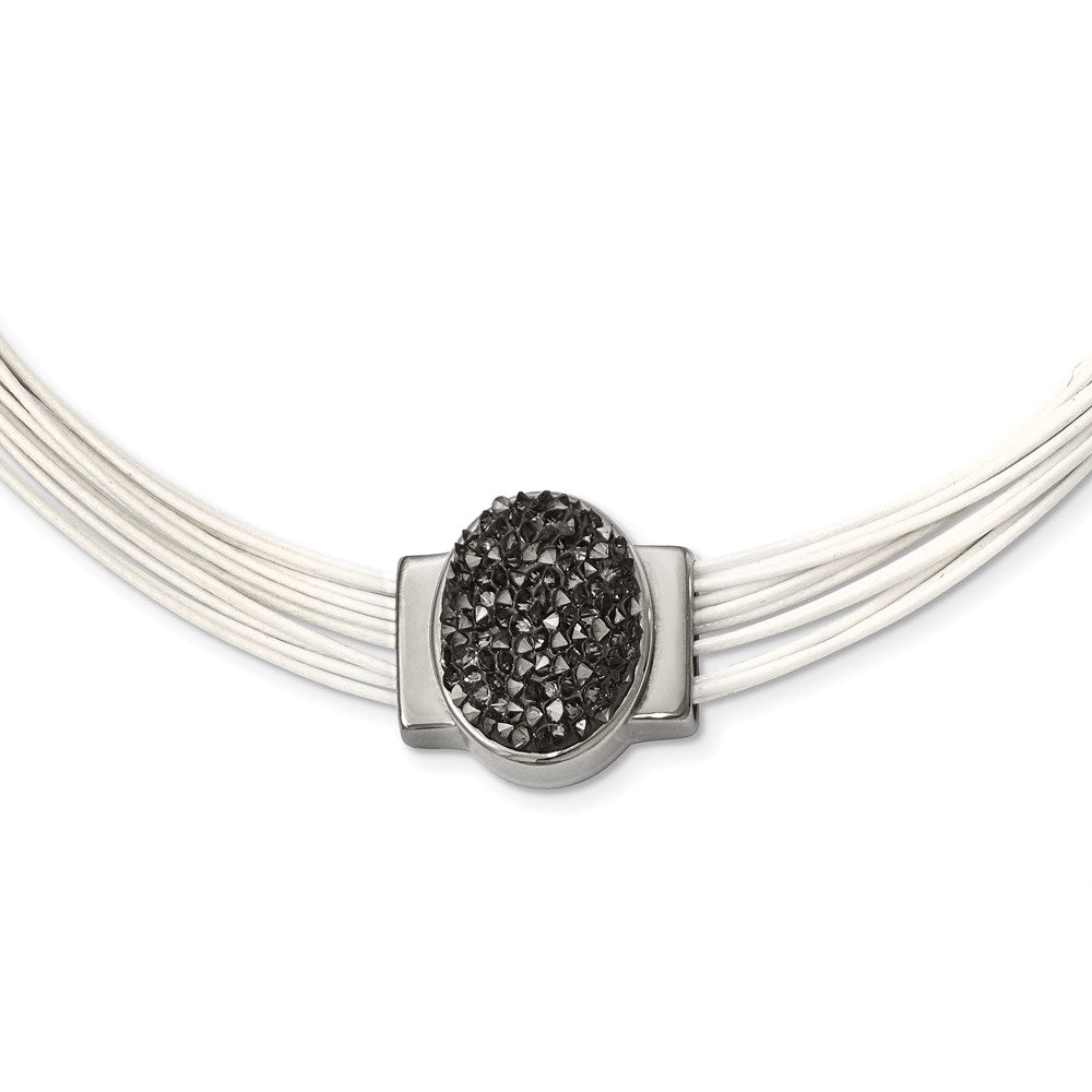 Stainless Steel 18+2.5in Cotton Cord Polished Grey Crystal Necklace, 18 mm