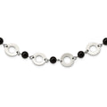 Stainless Steel Polished w/Black Agate w/1.5in ext Leather Cord Necklace, 27 mm