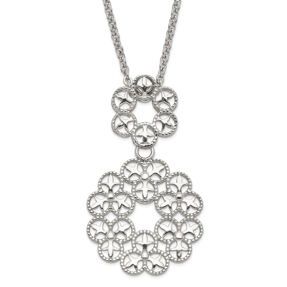 Stainless Steel Polished and Textured Circle Design Chain Slide Necklace, 18 mm