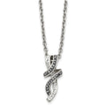 Chisel Stainless Steel Polished Black and White Crystal Fancy Twisted Pendant on an 18 inch Cable Chain Necklace, 18 x 12 mm