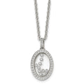 Stainless Steel Polished w/Moving CZ Floating in Glass Oval 18in Necklace, 18 mm