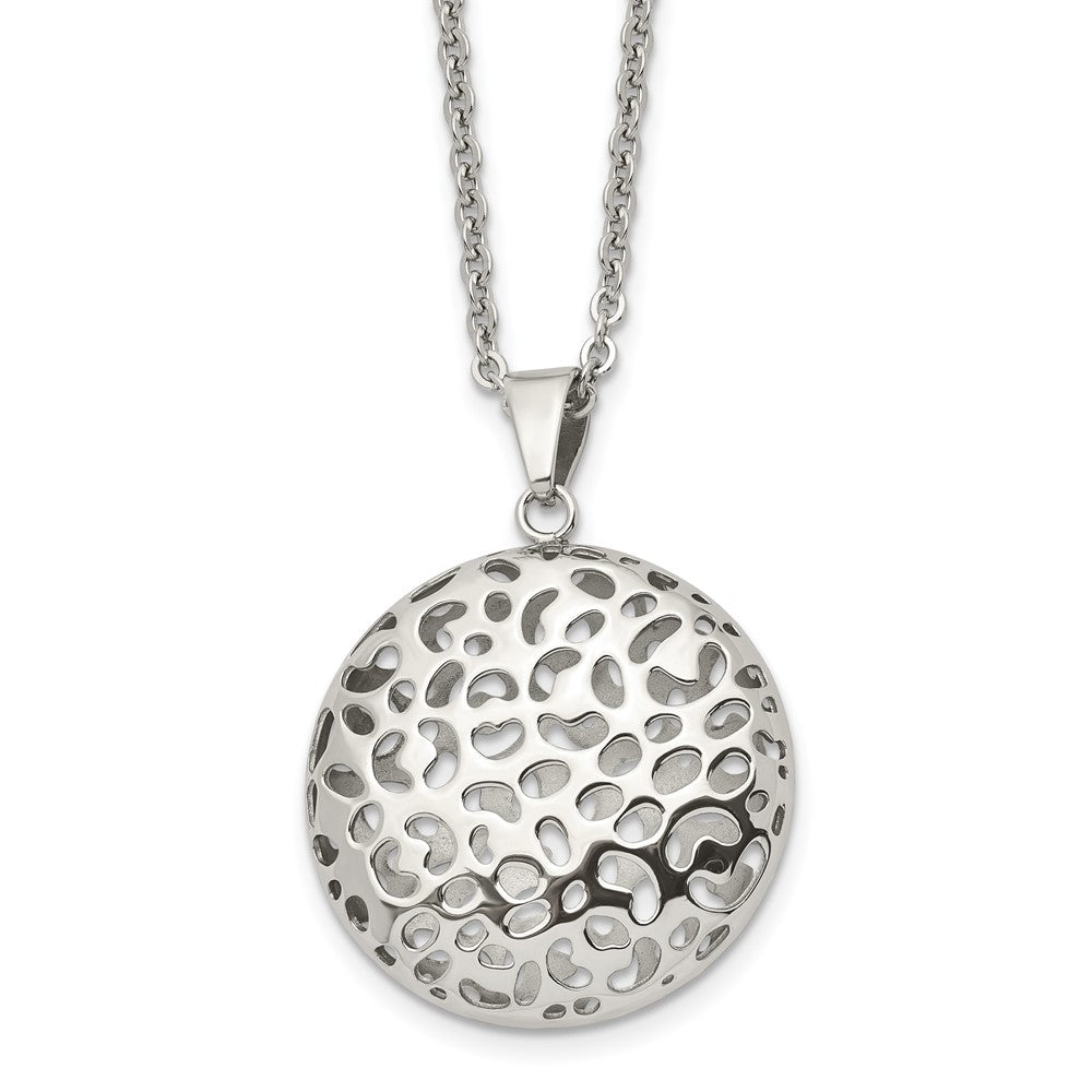 Stainless Steel Polished Puffed Cut-out Design 18in Necklace, 18 mm