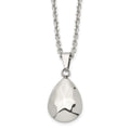 Stainless Steel Polished Hammered Hollow Teardrop Puff 18in Necklace, 18 mm