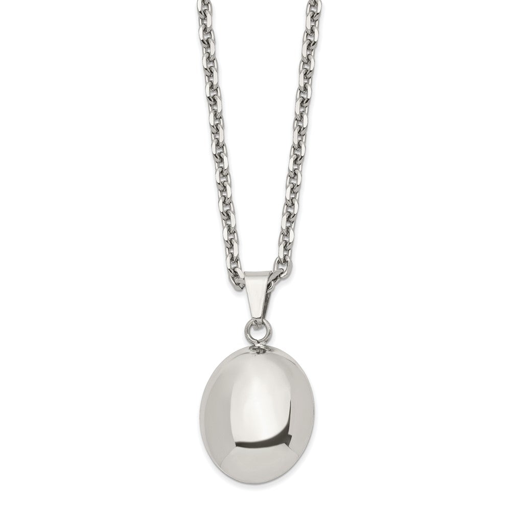 Stainless Steel Polished Hollow Puff Oval 18in Necklace, 18 mm