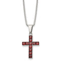 Chisel Stainless Steel Polished with Red Square CZ Cross Pendant on an 18 inch Box Chain Necklace, 18 x 19 mm