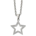 Stainless Steel Polished CZ Star 18in Necklace, 18 mm