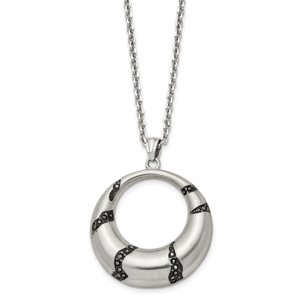 Stainless Steel Brushed Enameled w/Crystal Circle 20in Necklace, 20 mm