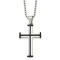 Chisel Stainless Steel Polished Black IP-plated Cross Pendant on a 22 inch Ball Chain Necklace, 22 x 25.08 mm
