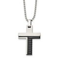 Stainless Steel Brushed and Polished Black IP-plated Cross 22in Necklace, 22 x 25.84 mm